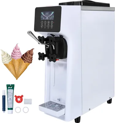 Zdjęcie produktu dla Komercyjna maszyna do lodów, wydajność 10 l/h, 900 W, maszyna do lodów soft dla jednego smaku, na blacie roboczym, ze zbiornikiem 4 l, cylindrem 1,6 l, ekranem LCD, chłodzeniem wstępnym