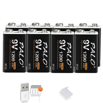 Zdjęcie produktu dla Akumulator 9V, pojemność 1200mAh, ładowanie USB, 9V, 8 sztuk baterii 9V