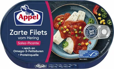 Obrázek produktu pro Filety ze sleďů Appel salsa picante v ohnivě pálivé omáčce 200g