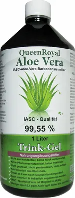 Produktbild von QueenRoyal Aloe Vera Trinkgel 1 Liter Flasche 99.55% Barbadensis Miller Blattgel unverdünnt KEIN Saft KEIN Konzentrat OHNE künstliche Vitamine.