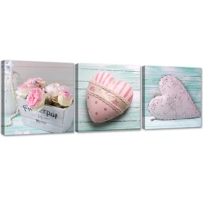 Produktbild von Set mit gemälden auf leinwand rosa herzen 150x50 cm Feeby rosa wandbild bereit zum aufhängen