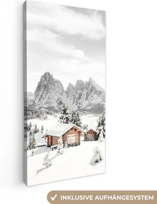 Produktbild von MuchoWow® - Leinwandbilder - Winter - Berge - Landschaft - Schnee, Wandbild, Wanddeko Bilder Wohnzimmer, 20x40 cm
