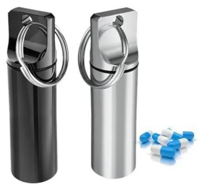 Image de Boîtes à pilules avec porte-clés, étanches, en alliage d'aluminium, lot de 2