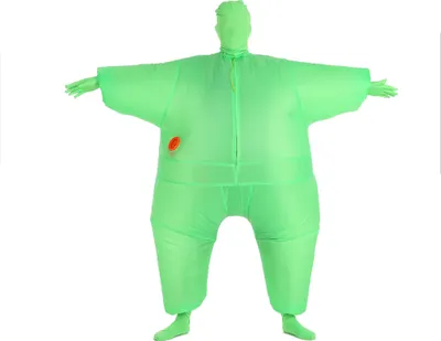 Obrázek produktu pro Decdeal Zábavné dospělé velikosti nafukovací celotělový kostým oblek Air Blown Powered Blow Up kostým Halloween Sportovní strana Tuk nafukovací kombinéza kostým