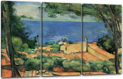 Produktbild von Leinwandbild 3-teilig (120x80cm): Paul Cézanne - L'Estaque (18831885), echter Holz-Keilrahmen inkl. Aufhänger, handgefertigt in Deutschland