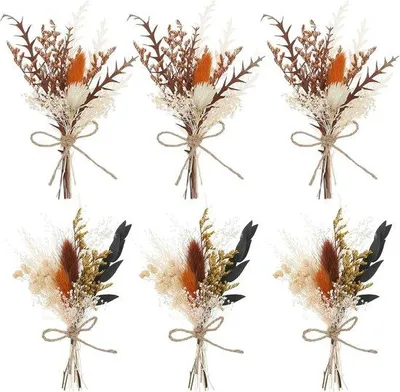 Image de 6 petits bouquets de fleurs séchées, blancs/jaunes, pour une décoration DIY