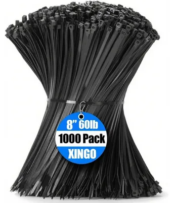 Obrázok produktu pre Čierne plastové stahovacie pásky, 1000 kusov, dĺžka 200 mm, šírka 4,8 mm, odolné voči UV žiareniu, pevnosť v ťahu 22,7 kg