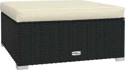 Zdjęcie produktu dla vidaXL Podnóżek ogrodowy z poduszką czarny 70x70x30 cm z polirattanu