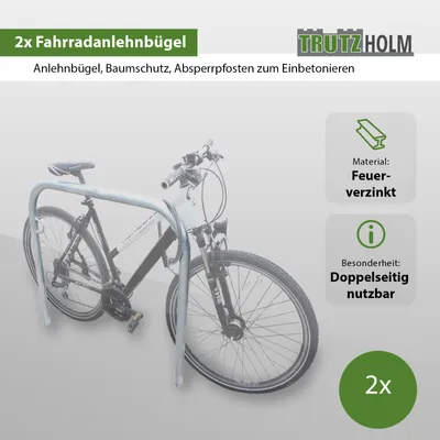 Produktbild von 2 x Fahrradanlehnbügel 115 x 99 cm Stahl feuerverzinkt Ø 49 mm Einbetonieren Fahrradständer Parker Typ U