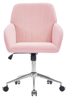 Produktbild von Ergonomischer Buerostuhl 62x60x97cm Rosa Samt Drehstuhl Hoehenverstellbar Mit Rueckenlehne Fuer Langes Sitzen Zuhause Schlafzimmer
