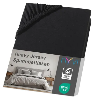 Produktbild von NYVI Spannbettlaken DreamScience Heavy Jersey 180 - 200x220 cm schwarz für Boxspringbetten bis 32 cm - Spannbetttuch, Formstabil, 160g/m², Rundum-Gummizug, Bügelfrei