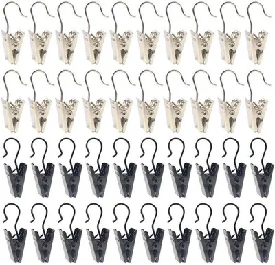 Produktbild von Edelstahl Vorhangclips mit Haken, robust, schwarz/silber, 40 Stück