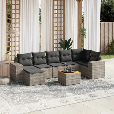 Produktbild von Grau 8-tlg. Garten-Sofagarnitur mit Kissen Grau Poly Rattan ,Design 2024 Neu