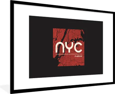 Produktbild von MuchoWow® MuchoWow® Gerahmtes Poster New York - Rot - Weiß 90x60 cm - Poster mit zchwarzem Bilderrahmen - Wanddekoration - Fotos