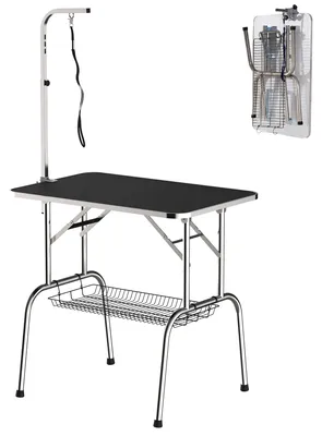 Produktbild von Trimmtisch für Hunde Hundepflegetisch klappbar, Haustierpflegetisch mit höhenverstellbarem Galgen, Schlingen, Netzkorb, Schertisch bis 150 kg, 90 x 60 x 75 cm, Schwarz