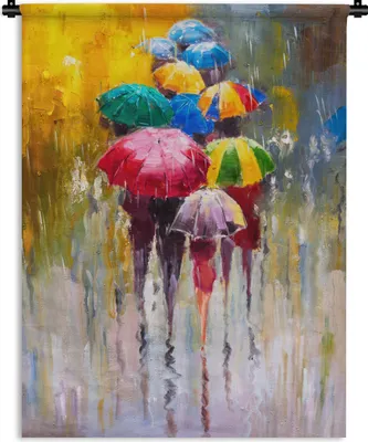 Produktbild von MuchoWow® Wandteppich Wandbehang Gemälde - Regenschirm - Öl 150x200 cm Tapisserie Dekoration Wandtuch - Wandaufhängung - Moderner