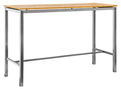 Produktbild von ALEOS. Edelstahl Teak Bartisch 160x60 cm Holztisch Stehtisch Tisch massive Ausführung A-Grade Teakholz MEXIKO
