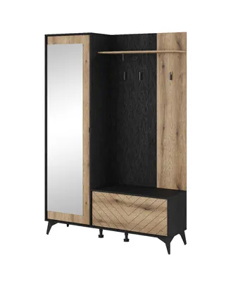 Produktbild von Garderobe-Set DIAMOND mit Spiegiel Schuhschrank Kleiderhänger Schwarz / Evoke Eiche