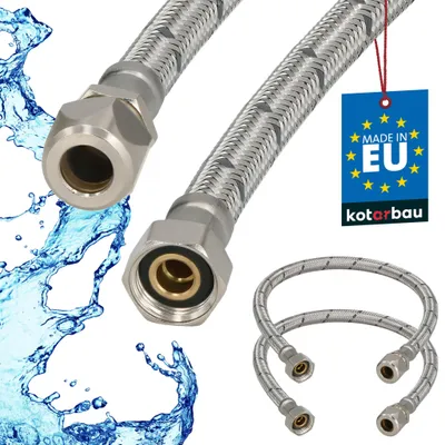 Immagine prodotto di KOTARBAU® 2 Pezzi Tubo Flessibile per Rubinetto 3/8“ x 3/8“ Tubo di Raccordo 50 cm Dado Girevole x Raccordo a Pressare Acciaio Inox