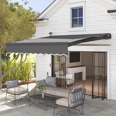 Produktbild von Gelenkarmmarkise mit Solar-LED-Beleuchtung, 300 cm breit, Grau, UV 50+ Sonnenschutz, Markise für Balkon und Terrasse, Aluminium, 295 x 250 cm, Handkur