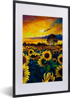 Produktbild von MuchoWow® Gerahmtes Poster Gemälde - Ölfarbe - Blumen - Sonnenblume 40x60 cm - Poster mit Schwarzem Bilderrahmen Wandposter Rahmen Foto Bilder - Poster in Rahmen