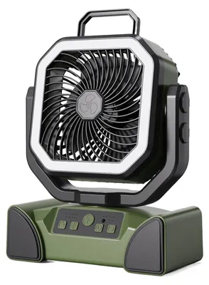 Produktbild von Camping-Ventilator, tragbarer Ventilator, Sprühventilator, Beleuchtungsventilator, Angelventilator, ferngesteuerter Ventilator mit langer Akkulaufzeit, grün