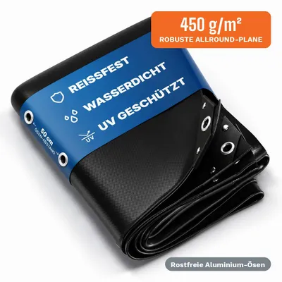 Produktbild von NEMAXX® Abdeckplane 450 g/m² 1,5×3 m Schwarz Alu-Ösen wasserdicht UV-fest