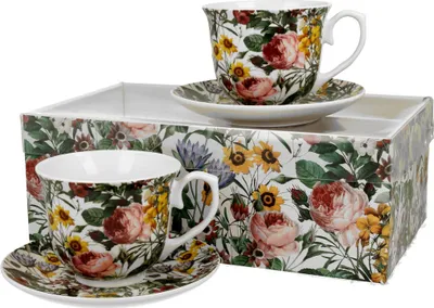 Produktbild von DUO FLORAL 2er-Set Tassen 250 ml SPRING mit Untertassen, New Bone China Porzellan