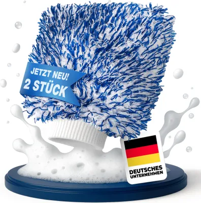 Produktbild von NTG Autowaschhandschuh Mikrofaser 25×18 cm – Ultraweich & extrem saugstark – 2-Seiten Auto-Reinigungshandschuh für Lack, Glas & Felgen mit sicherem Sitz entfernt Insekten (2-teiliges Set)