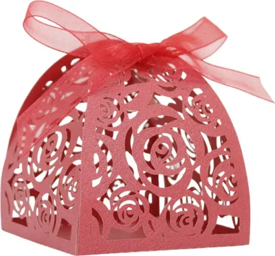 Produktbild von 50 Stück Schöne Große Rosen Laser Cut Favor Boxen DIY Hochzeit Geburtstag Geschenk Süßigkeiten Boxen Mit Bändern