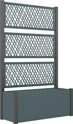 Produktbild von Hochbeet mit Rankgitter in Rattan-Optik Pflanzkasten Blumenkasten mit Rankhilfe 90 x 35 x 148cm Dunkelgrau