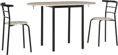 Image de HOMCOM Ensemble de salle à manger 3 pièces Ensemble de table de salle à manger avec 2 chaises et 1 table ovale Ensemble de table de cuisine avec plateau de table rabattable pour petits espaces Acier MDF Naturel+Noir 120 x 60 x 75 cm