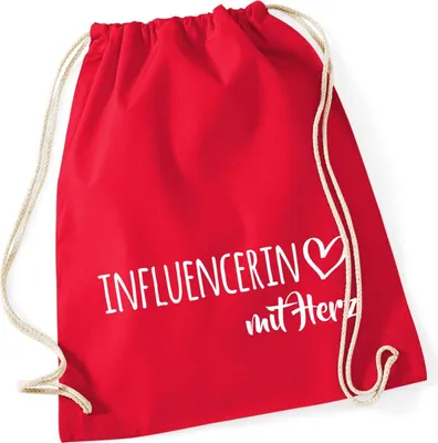 Produktbild von Huuraa Turnbeutel Influencerin mit Herz 12 Liter Classic Red Baumwolle Rucksack Geschenkidee