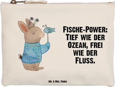 Produktbild von Mr. & Mrs. Panda Pouch Fische Astrologie Größe M - Weiß - Geschenk, Kulturtasche, kosmetiktäschchen, Kulturbeutel, Fischer, Kosmetiktasche, Geschenkidee Zum Geburtstag
