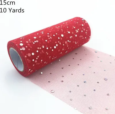 Obrázek produktu pro Organza šíře 15 cm, červená s glitry, cena za 1bm / 1ks