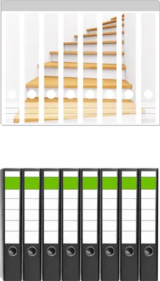 Produktbild von Wallario 8 Stück schmale Ordner inkl. Klebeetiketten mit Motive Wendeltreppe aus hellem Holz -  Set mit Rückenschildern / Ordnerrücken Stickern
