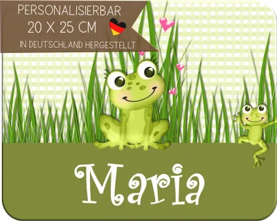 Produktbild von Kinder Frühstücksbrettchen  Frosch   mit Name personalisiert, Kunststoff, 20x25 cm