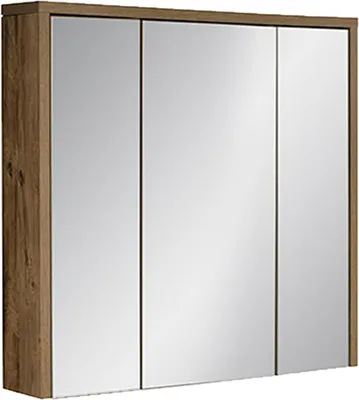 Produktbild von Badezimmerschrank Mit Spiegel 80 Cm, 3 Türen, Eiche Huton