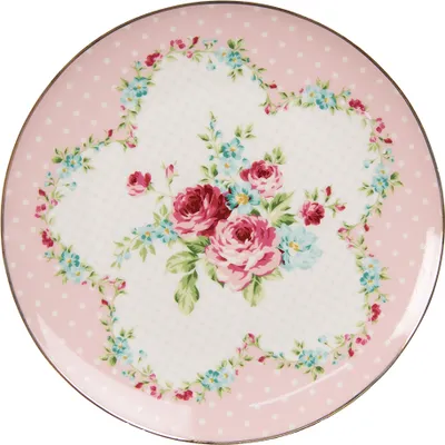 Produktbild von Clayre & Eef Frühstücksteller Ø 20 cm Rosa Weiß Porzellan Blumen