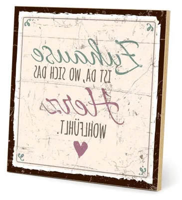 Produktbild von Holzschild mit Spruch – ZUHAUSE IST DA, WO DAS HERZ SICH WOHLFÜHLT – im Vintage-Stil als Geschenk und Dekoration