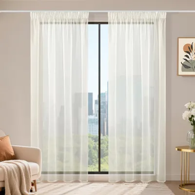 Imagen del producto de Cortinas de voile - Juego de 2 cortinas translúcidas, color beige, 230 x 120 cm
