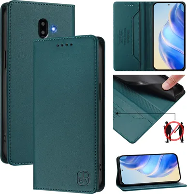 Image de Etui en cuir pour Samsung Galaxy J6+/J6 Plus, étui à rabat avec fentes pour cartes, portefeuille et support Vert foncé