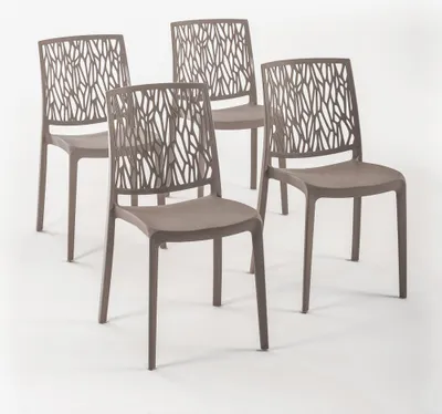 Immagine prodotto di set di 4 sedie impilabili in polipropilene con fibre di vetro per esterni e giardino, bar e ristoranti, cucina design moderno - LISA - Tortora