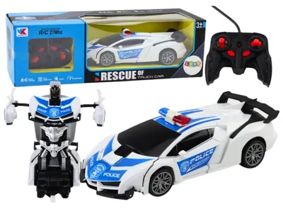 Obrázok produktu pre Leantoys R/C policajné auto 2 v 1 – auto a robot so zvukmi a svetlami