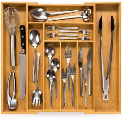 Produktbild von Famanu Besteckkasten aus Bambus, 47 cm tief, ideal zur Organisation von Besteck in der Küche