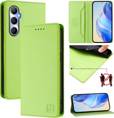 Produktbild von Lederhülle für Realme C65 4G Hülle Flip Brieftasche Kartenfächern Ständer Schutzhülle Grün