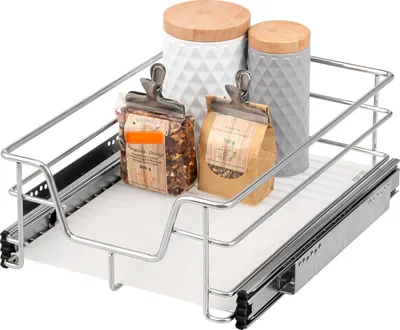 Produktbild von bremermann Teleskopschublade 40 cm mit Einlegeboden, Küchenschublade zum Nachrüsten, Schrankauszug aus Metall, chrom