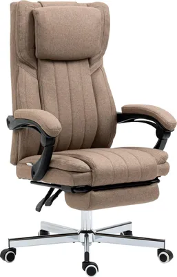 Zdjęcie produktu dla Fotel biurowy z funkcją masażu, odchylane oparcie, wysuwany podnóżek, wygląd lnu, 65 x 61 x 113 cm, brązowy