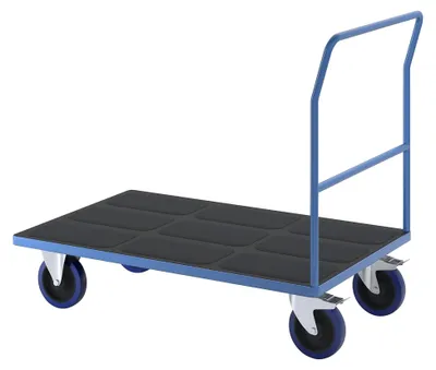 Produktbild von Plattformwagen mit Rohrschiebebügel | Vollelastik-Rollen | lichtblau | Ladefläche 1250 x 800 mm