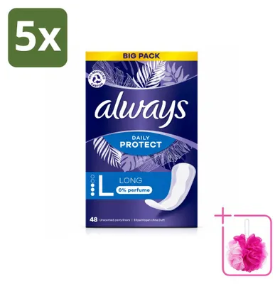 Obrázok produktu pre 5 x Vložky Always Daily Protect Long, bez parfumácie - výhodný balík - 5 kusov